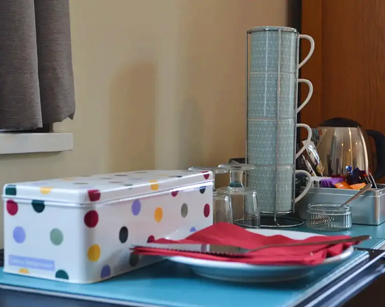 A well-stocked welcome tray in your room